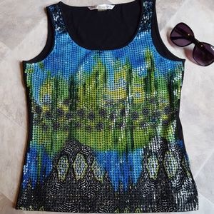 Peter Nygard mosaic Sequin tank top Glossy Sheen